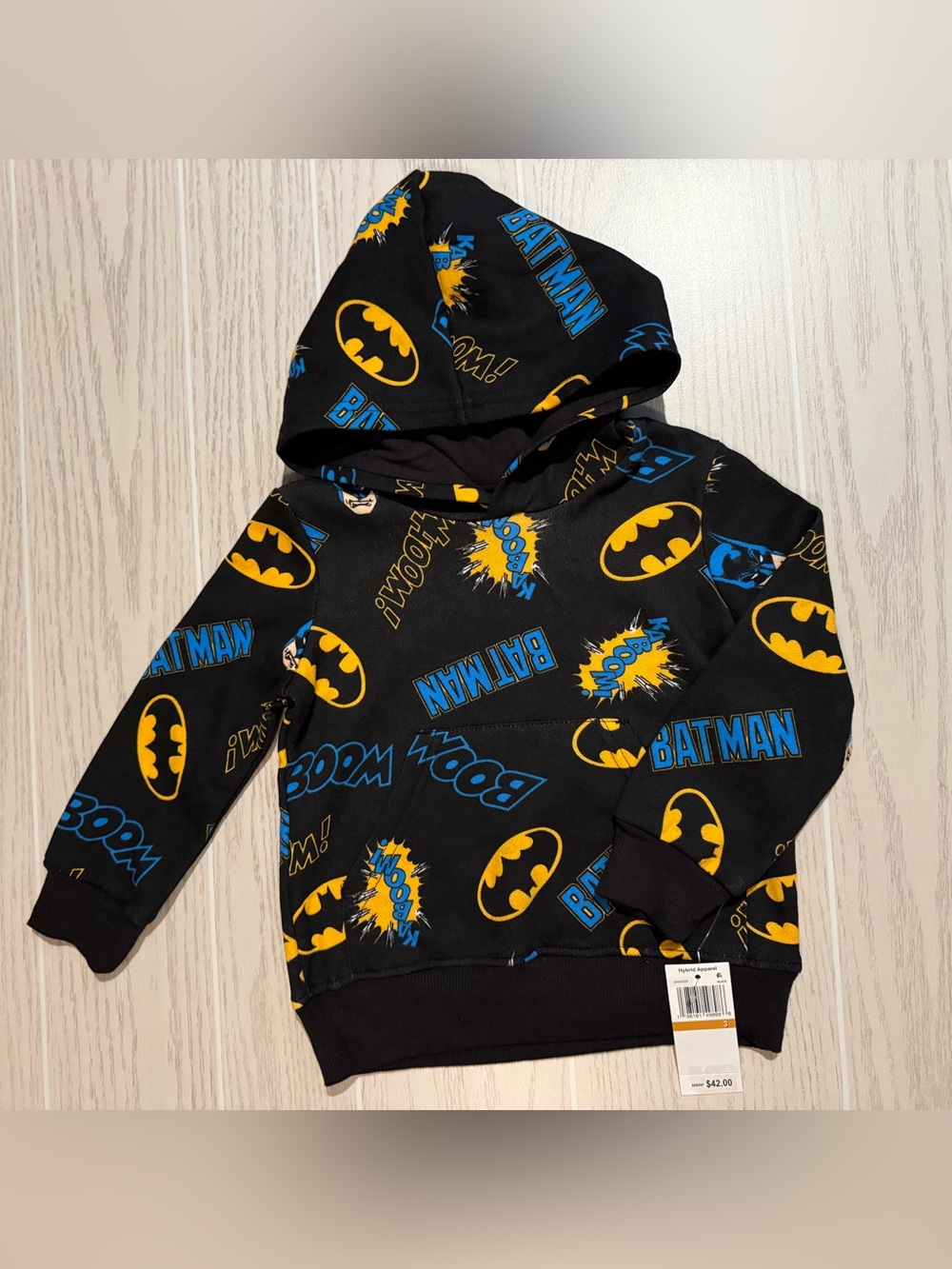 Hybrid Apparel Batman Toddler Boys Size 3 Fleece Lined Comic Hoodie NWT